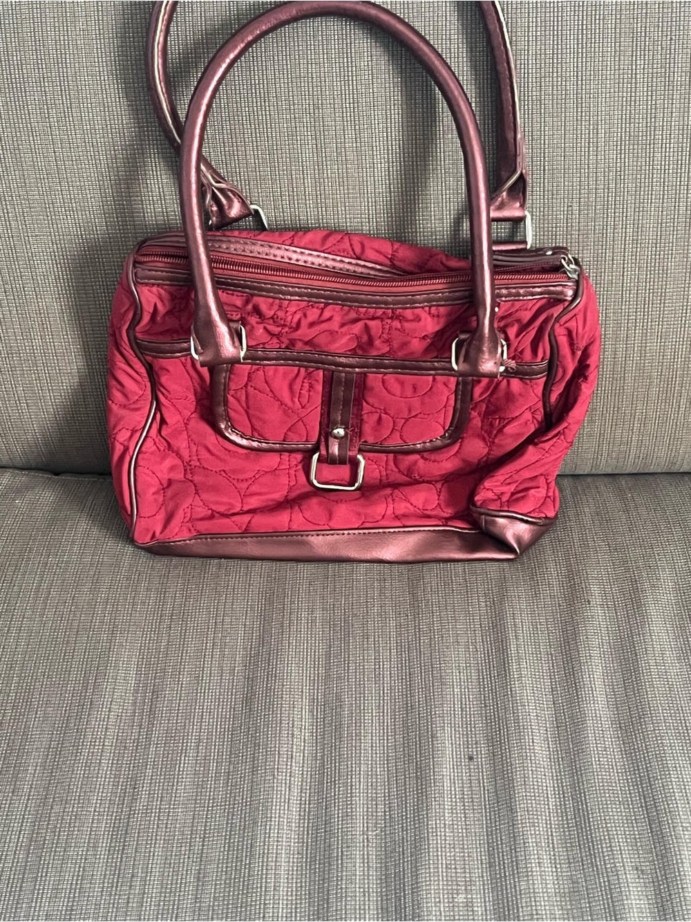 Women's Quilted Satchel Handbag in Deep Red